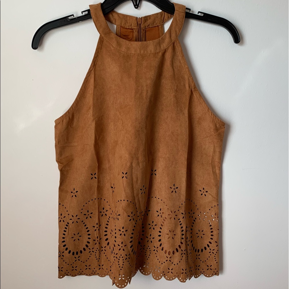 Floral Laser Cut Out Sude Halter Top